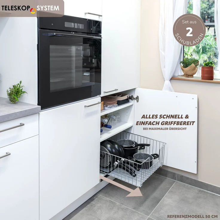 bremermann Schrank-Korbauszug 2er 30 cm mit Einlegeboden, aus Metall, in Chrom – Bild 2