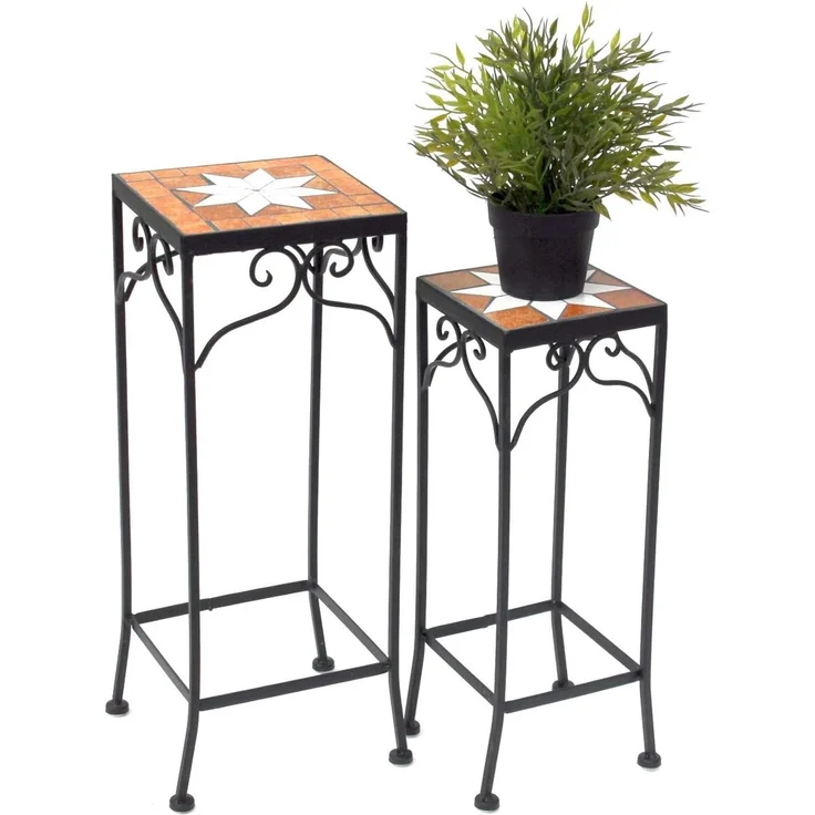 Blumenhocker Merano Mosaik 2er Set 12012 Blumenständer 46 und 54cm Hocker Eckig – Bild 2