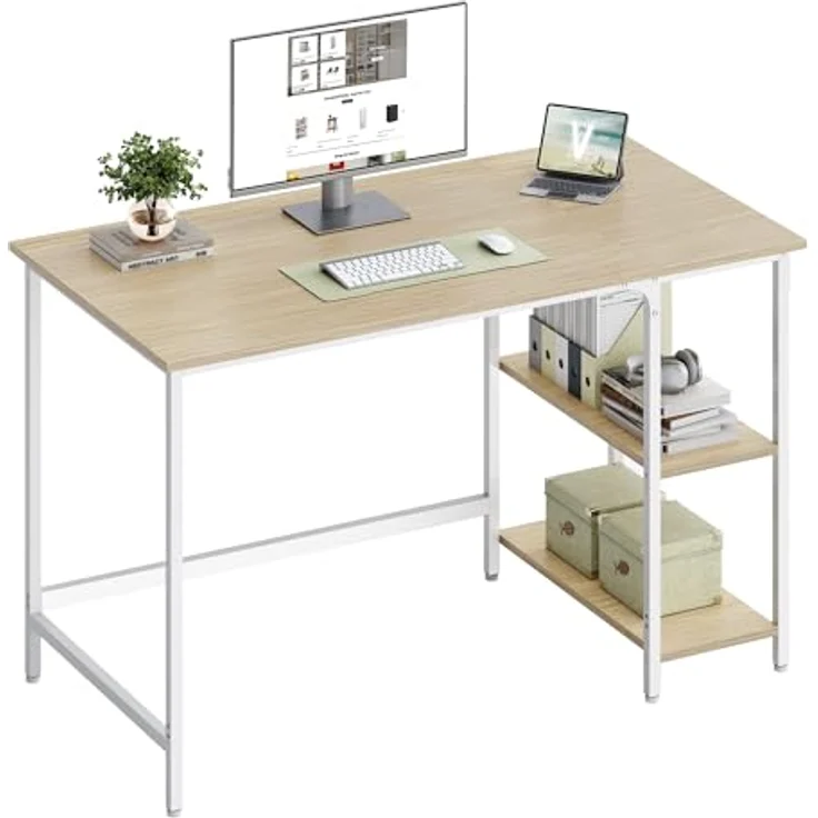 VASAGLE Tisch, Computertisch, Bürotisch, 120 x 60 x 76 cm, moderner Stil, für Arbeitszimmer, Schlafzimmer, Wohnzimmer, naturbeige-perlweiß LWD047N02 – Bild 2