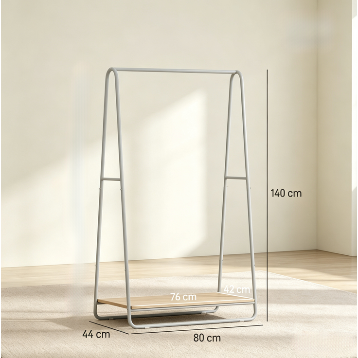 Garderobenständer 80 x 44 x 140 cm mit Schuhablage und Kleiderstange – Metall und Spanplatte – Bild 4