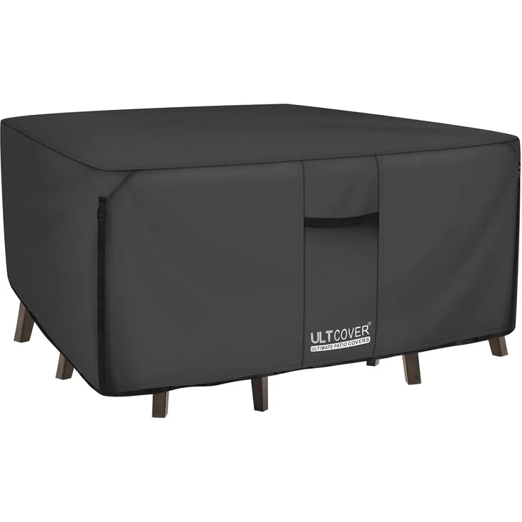 ULTCOVER 600D Abdeckung aus robustem Segeltuch, strapazierfähig, quadratisch, für Terrassentische und Stühle, wasserdicht, für den Außenbereich, Allzweck-Möbelabdeckungen, 157,5 cm, Schwarz – Bild 1