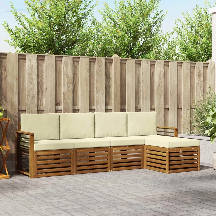 vidaXL Outdoor-Sofagarnitur 5 stk. 5-Sitzer Natur und Creme 3374660 – Bild 1