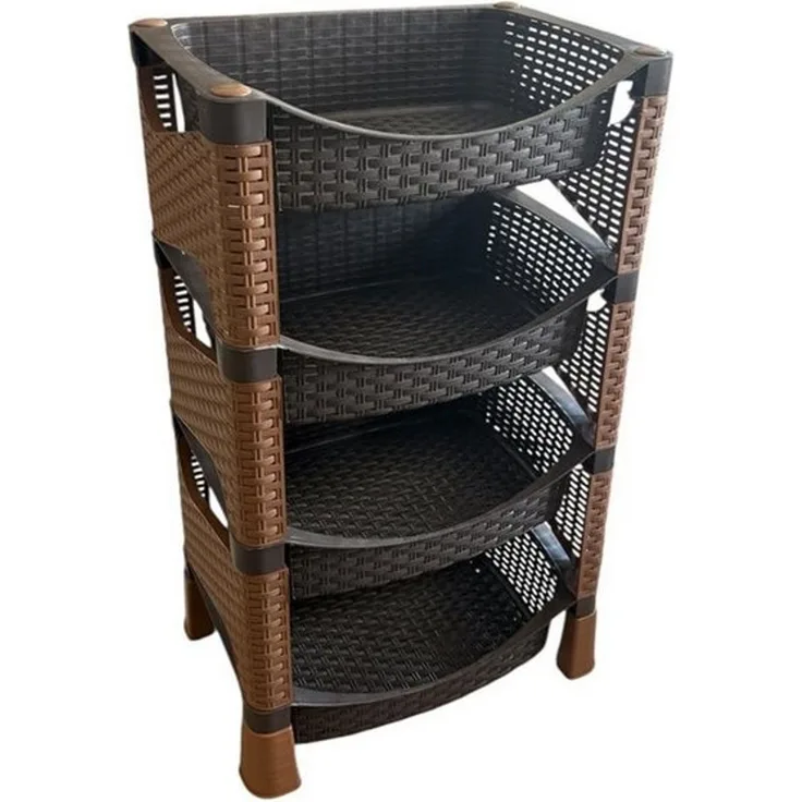 Kaufexpress GmbH Küchenregal Küchenregal mit 4 Etagen aus Kunststoff in Rattan-Optik, Aufbewahrung im stilvollen Rattan-Design