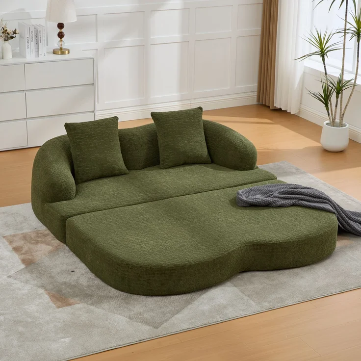 ZUBALIYA Schlafsofa 84x65 cm, mit LED - Beleuchtung, mit Chenille - Bezug, modular aufgebaut, mit Schaumstoffpolsterung, Grün – Bild 13