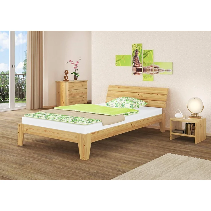 ERST-HOLZ Einzelbett Futonbett Doppelbett überlang Kiefer Natur 140x220 Bettrahmen Rollrost, Kieferfarblos lackiert – Bild 1