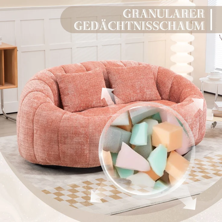 LVHOM Sitzsack XXL, Bean Bag mit Sitzpuff, Bodensofa mit 2 Kissen, 2-Sitzer-Sofa aus Chenille, 145x95x63cm – Bild 4