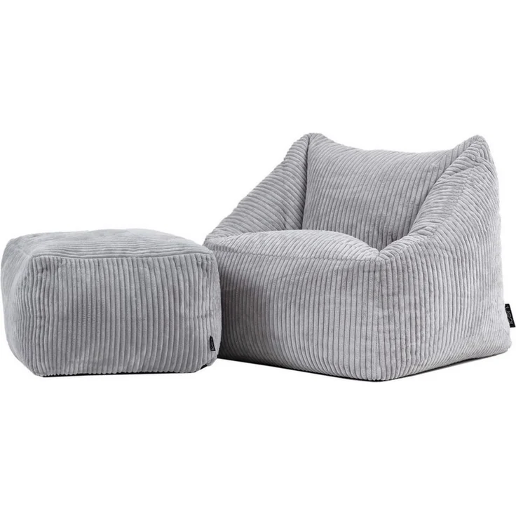 Icon Natalia Sitzsack Kinder mit Hocker, Grau, Flauschiger Cord Stoff, Sitzsack Cord mit Füllung, Bequemer Kinder Sessel, Kuschelsessel, Lese Sessel, Schlafzimmer, Kinderzimmer, Spielzimmer – Bild 1