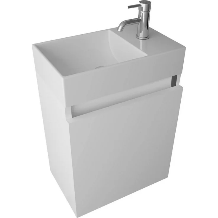 Alpenberger Badmöbel-Set Gäste WC Waschbecken mit Unterschrank - Badschrank Hängend, (2-tlg. Waschtisch Set Weiß, Waschbeckenunterschrank mit Softclose), Waschplätze für Kleine Bäder - Badschrank Hängend und Vormontiert – Bild 5