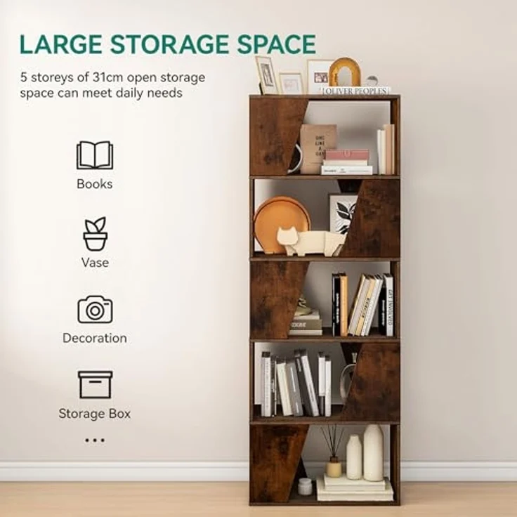 YITAHOME Bücherregal, 5-stöckiges hohes Standregal, industrielles Bücherregal, bodenstehendes Regal, Lagerregal mit offenen Regalen für Wohnzimmer, Schlafzimmer, Heimbüro, Vintagebraun – Bild 6