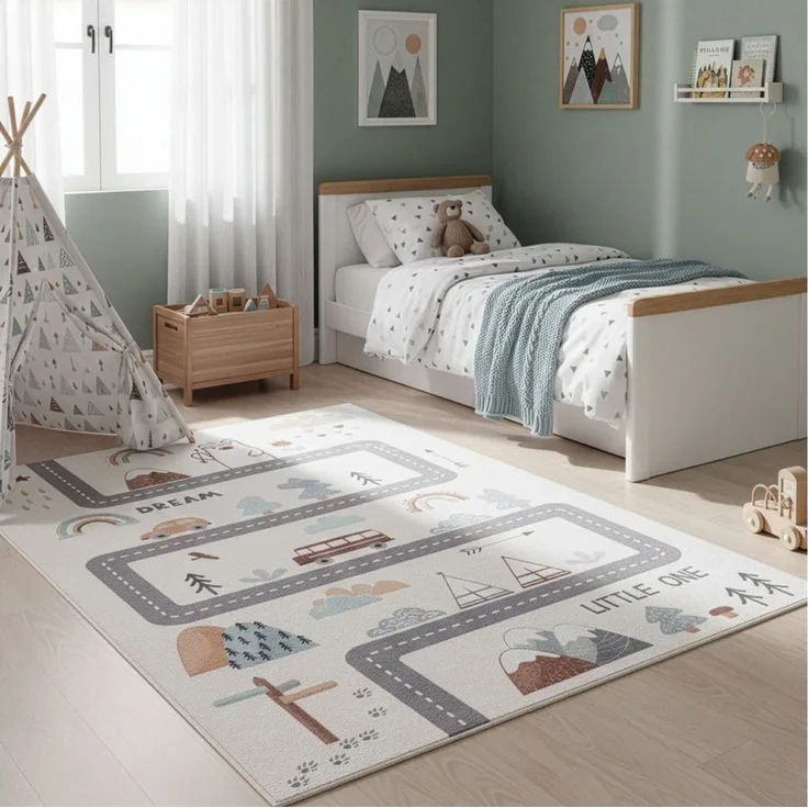 Ayyildiz Teppiche Kinderteppich COCO 1134, auch in rund erhältlich, rechteckig, Höhe: 8 mm, Waschbar bei 30 °C, rutschhemmend, OEKO-TEX® zertifiziert, Straße