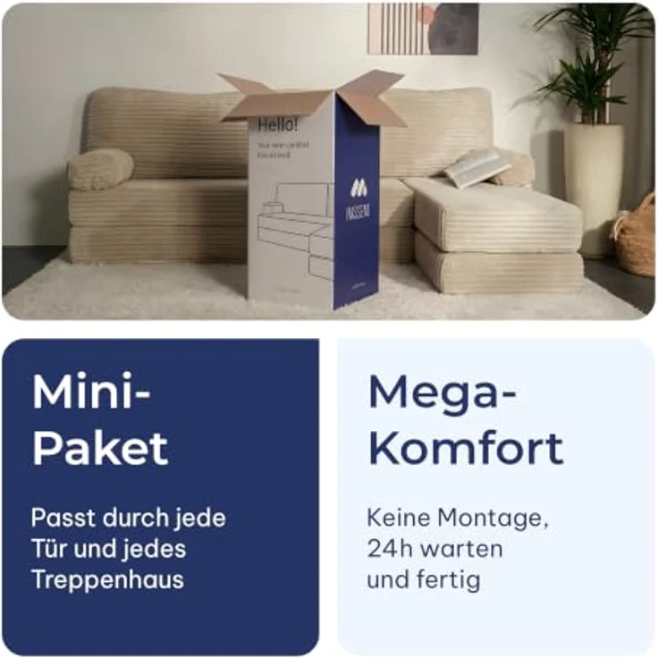 Masseno Ecksofa NOTIA, modulares Boneless Sofa mit Schlaffunktion, Kordstoff TILIA 62, 3-Sitzer – Bild 7