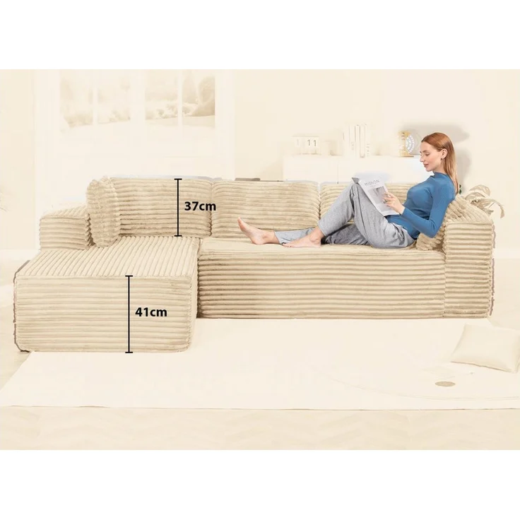 COMHOMA Sofa Big-Sofa, L-förmige Sofa, Couch Ecksofa, Chaiselongue Schlafsofa, mit tiefer Sitzfläche und breiten Armlehnen, Cordstoff – Bild 2