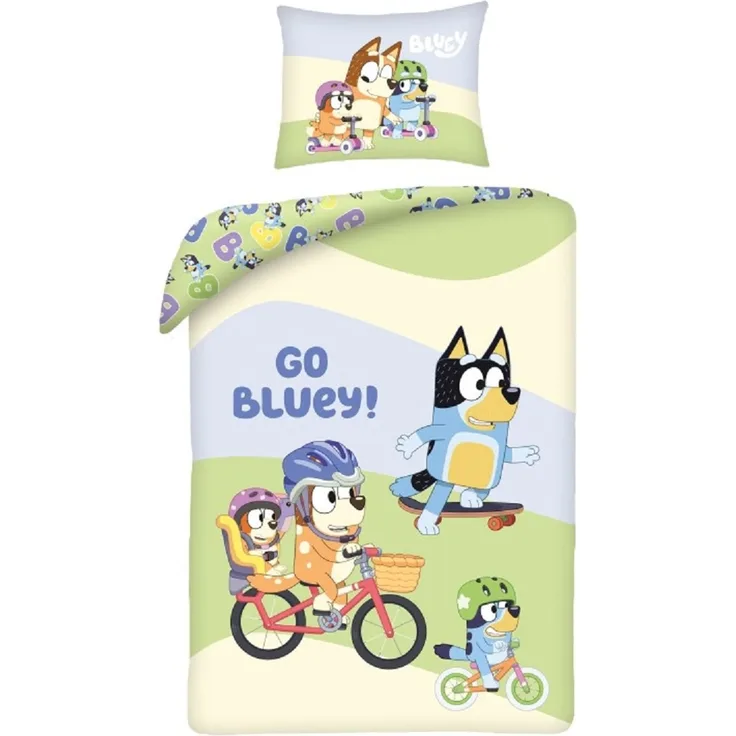 Bluey Bettwäsche Set aus Baumwolle Bettdeckenbezug 140 × 200 cm mit 70 × 90 cm Kissenbezug