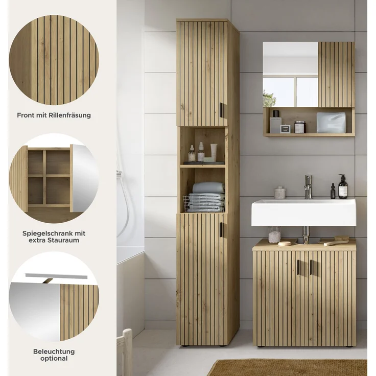 Badkombination B/H/T: 105x192x30 cm in Artisan Oak Nachbildung und -- – Bild 8