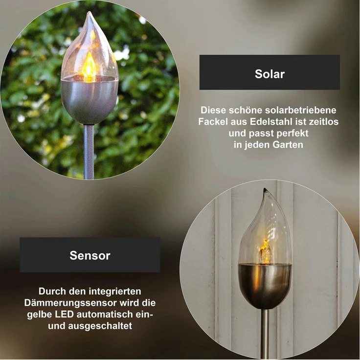 LED-Solar-Fackel "Olympus", Edelstahl, 8, 5x110 cm – Bild 3