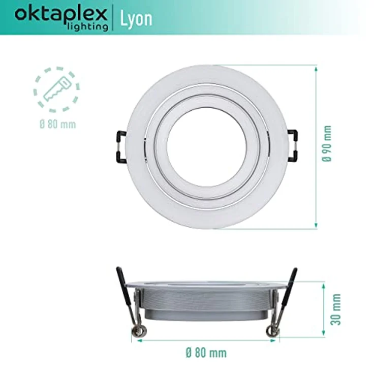 Oktaplex Lyon 3er Set Einbaustrahler mit 3 Stufen dimmbaren LED Modulen, 4,8W 2700K Warmweiß, schwenkbar, Einbaudurchmesser 80mm – Bild 4