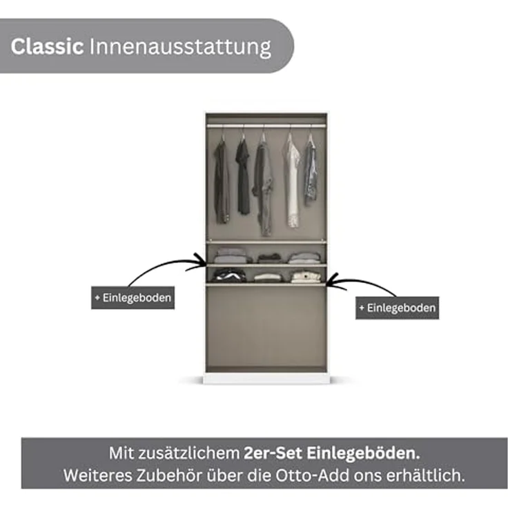 Rauch Möbel Costa, Kleiderschrank für Schlafzimmer, Kinderzimmer, Babyzimmer, Garderobe, Flur, 2-türig, 2 Schubladen, Push-to-Open, mit Zubehör Classic, Farbe Beige/Eiche Artisan, Holz, Breite 91 cm – Bild 6