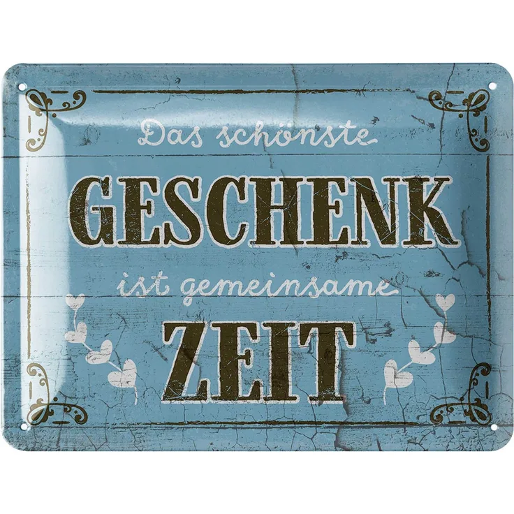 LANOLU Blechschild Geschenk Zeit - 15x20cm – Metall – Blau – 15196