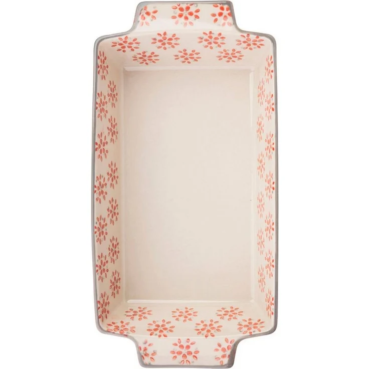 Tranquillo Backform Kleine Steinzeug Kuchenform RETRO 21x10.5x4.5 cm handgestempelt, Backform mit floralem Reto-Design und gleichmäßiger Wärmeverteilung – Bild 1