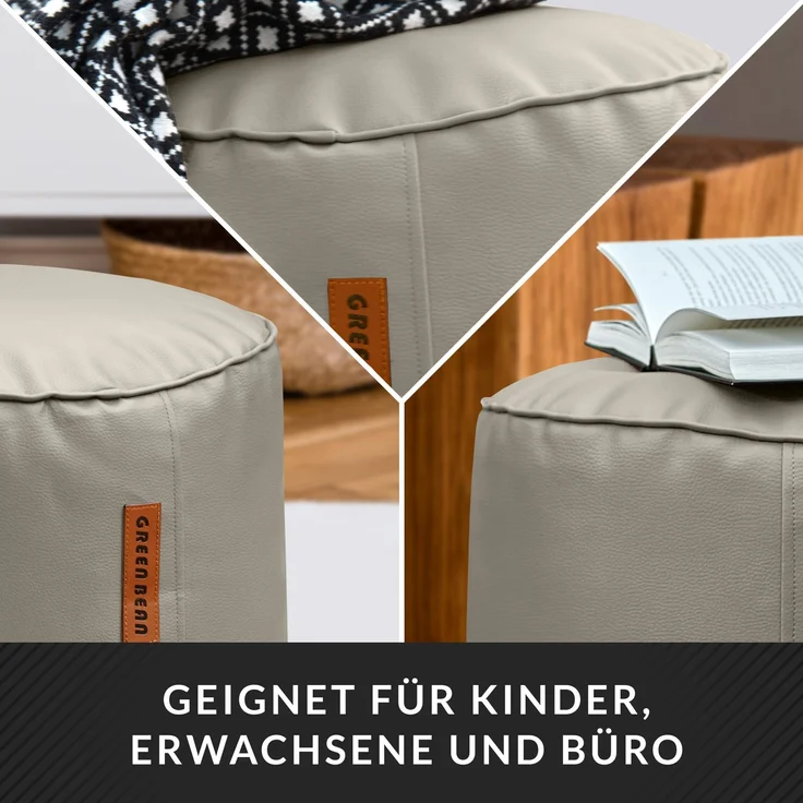 Green Bean® Sitzhocker aus Kunstleder - Pouf mit EPS Perlen Füllung - 43 x 30 cm - perfekte Ergänzung zum Sitzsack - Hellbraun-Grau – Bild 3
