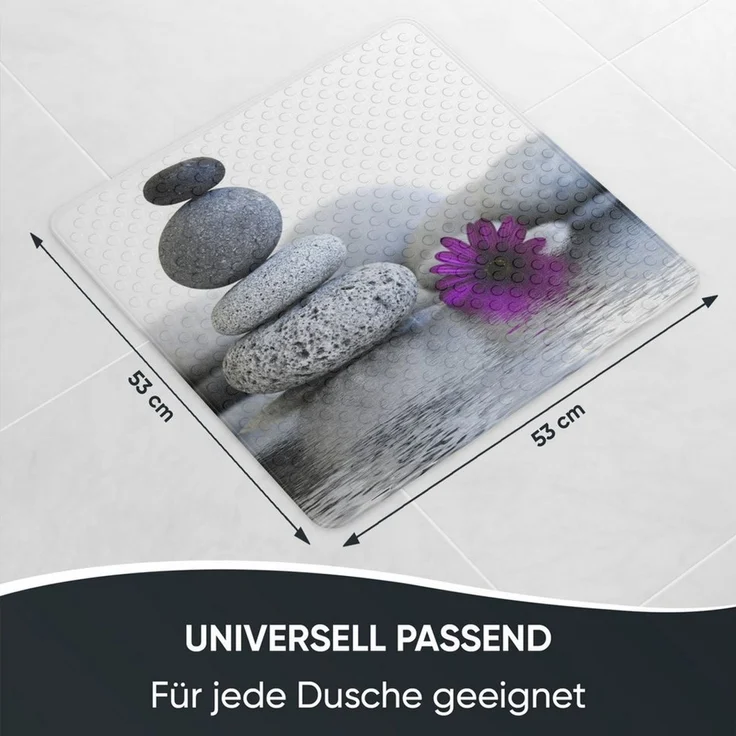 Sanilo Duschmatte, mit Motiv, rutschfest, waschbar, quadratisch, 230 extra starke Saugnäpfe, Kunststoff PVC, 53 x 53 cm, Energy Stones – Bild 2