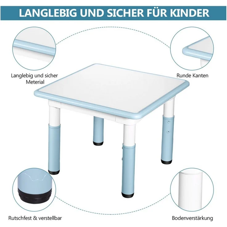 BlingBin Kindersitzgruppe Kindertisch mit 2 Stühlen, Kindermöbel Höhenverstellbar Sitzgruppe, (1er Set, 3-tlg, 1 Tisch, 2 Stühle), Tisch Stuhl Set für Kinderzimmer für Jungen Mädchen ab 2 Jahre – Bild 4