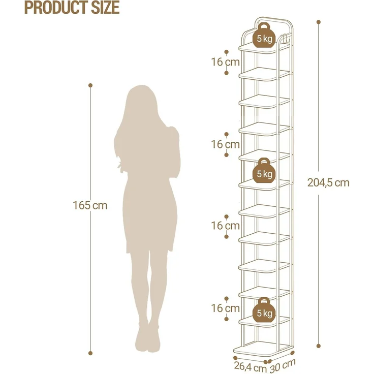 Vertikales Schuhregal, 12-Stockige Schuhregale, Schuhturm für Kleine Räume, Freistehend, Verstellbar, Platzsparend, Weiß – Bild 9