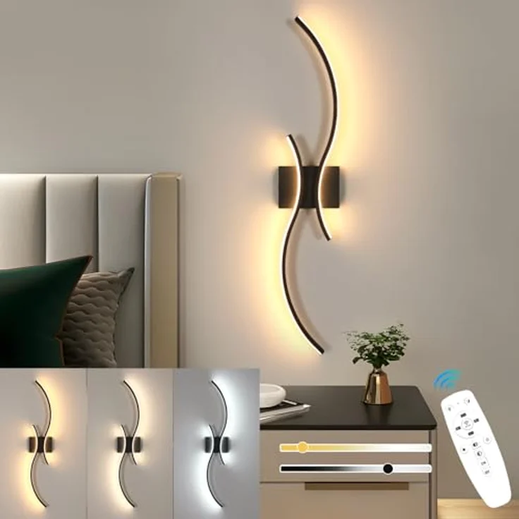Goeco LED Wandleuchte Innen 80 cm Lang Wandlampe Dimmbare 2 Fimmige 3000K-6500K, Memory-Funktion, Modern LED Wandbeleuchtung Schwarz für Flur Treppenhaus Wohnzimmer Schlafzimmer – Bild 2