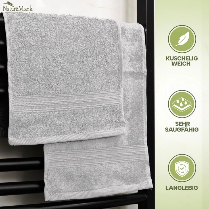NatureMark Gästehandtuch Gästetuch 500gsm, 100% Baumwolle (12-St), Gästehandtuch Premium Qualität, 30x50cm, Silber grau – Bild 4