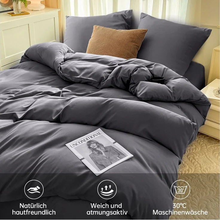 Elegear Bettwäsche Bettwäsche 135×200/155x220/200x200 cm Mikrofaser Bettwäsche-Set, Mikrofaser aus Polyester, 3 teilig, Bettbezug+Kopfkissenbezug*2, atmungsaktiv, weich für alle Jahreszeiten – Bild 3