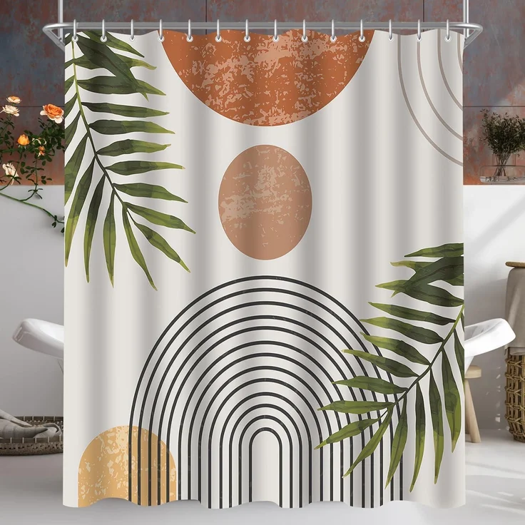 Duschvorhang 240x200cm Blätter Muster, Wasserabweisend, Waschbar Polyester – Bild 1