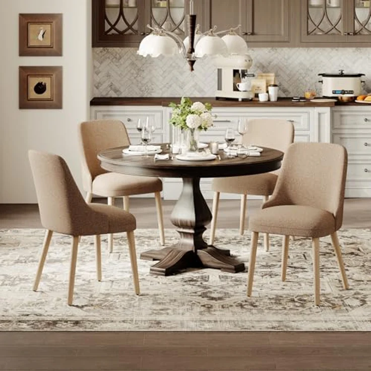 COLAMY Esszimmerstühle 4er Set, Gepolsterter Stuhl mit Holzbeinen, Hohe Rückenlehne für Esszimmer/Restaurant/Café, Kamel – Bild 6