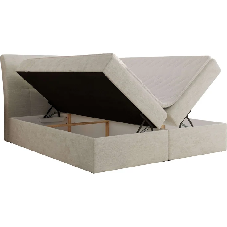 Boxspringbett DAGOS 160x200 cm mit Kopfteil, Lattenrost und Stauraum – Doppelbett mit Matratze & Topper Visco , stabile Konstruktion, Bettkasten, modernes Design - Creme Schenille glatt - H4 – Bild 4