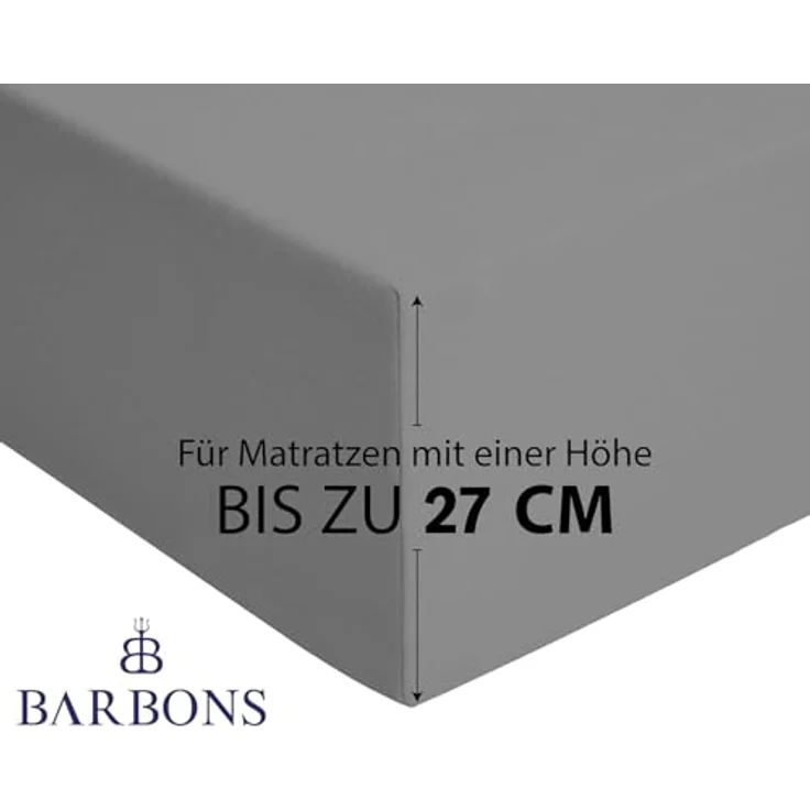 BARBONS Spannbettlaken 160x200 cm 2er - 100% Baumwolle Spannbetttuch Oeko-TEX Zertifiziert Bettlaken Jersey Bettbezug für Boxspringbett und Dicke Matratzen bis 27 cm - Hellgrau 160x200 2er – Bild 2