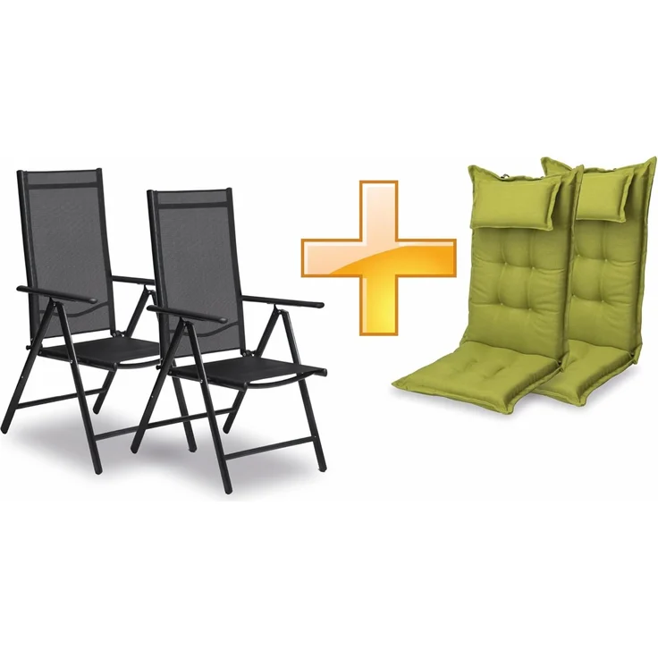 sunnypillow 2er Set Gartenstühle und Gartenstuhlauflagen Hochlehner | 120 x 50 x 9 cm Hochlehner Auflage wasserdicht UV-lichtecht | Klappsessel Klappstuhl für Garten Polsterauflagen Stuhlauflage | Grün – Bild 1