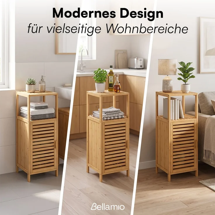 Bellamio 'Newa' Badezimmer Schrank, Bambus, natur, 85x33x33 cm, Badschrank mit 3 Ablagefächern – Bild 5