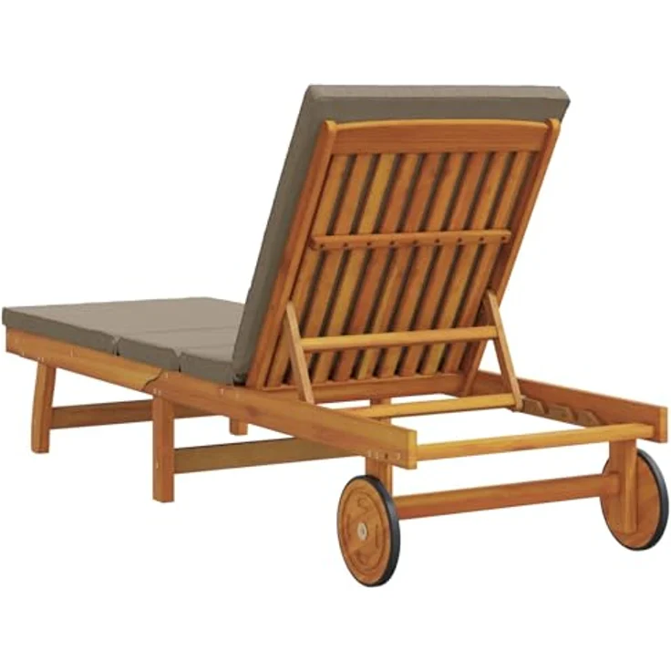 vidaXL Sonnenliege mit Rädern und Kissen, verstellbar, massiv Holz aus Akazie, taupe – Bild 4