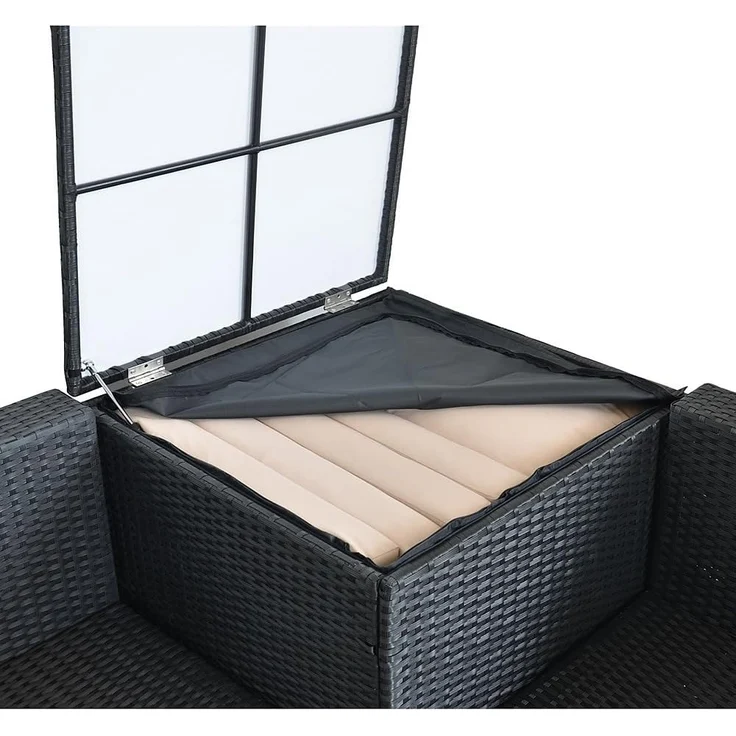 XXL PolyRattan Sitzgruppe Garten Sofa Sitzgarnitur Gartenset Schwarz Auflagenbox – Bild 5