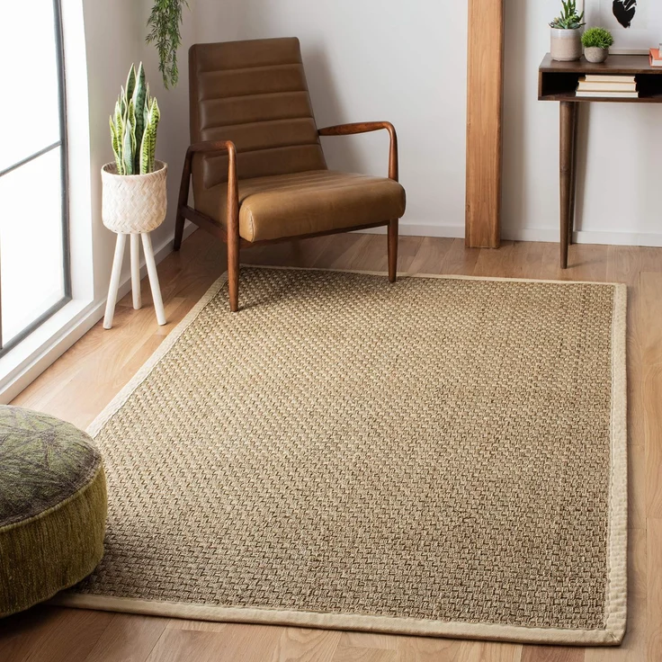 Safavieh Naturfaser Teppich für Wohnzimmer, Esszimmer, Schlafzimmer - Natural Fiber Collection, Kurzer Flor, Natürlich und braun, 91 X 91 cm