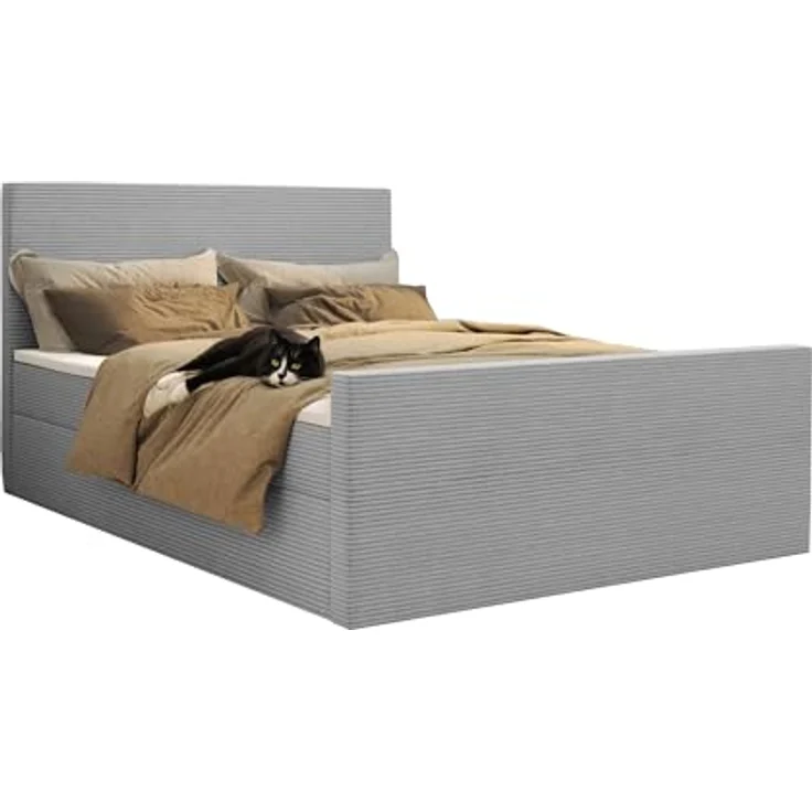 Kaiser Möbel Boxspringbett Viesta, 140x200 cm, mit Bettkasten und Viscoschaum-Topper, Cordstoff Poso Hellgrau H3 – Bild 3