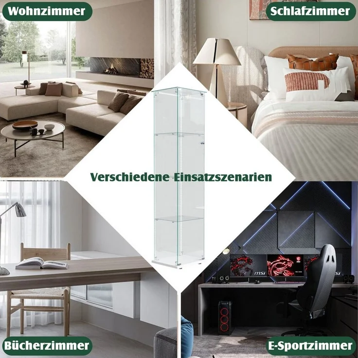 Simurq Glasvitrine Standvitrine mit Glastüren, Vitrine Glas mit LED, Vitrinenschrank (Eckglasanzeigeschrank, Sammlervitrine,Rahmenloses Design) Eckglasanzeigeschrank, Sammlervitrine, Rahmenloses Design – Bild 3