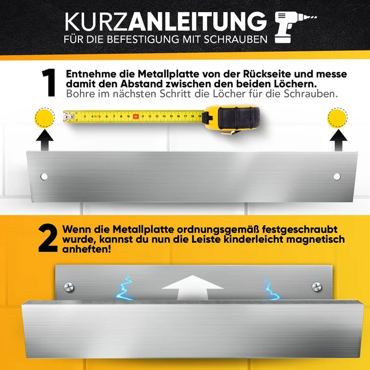 Loco Bird Wand-Magnet Messer-Leiste 40cm Edelstahl - selbstklebend mit 3M VHB Klebeband (1tlg), Magnetische Messerleiste für Küche / Werkzeug - Wandmontage, bohrfrei – Bild 6
