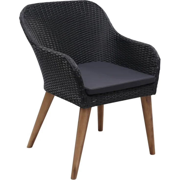 Gartenstuhl EGOS 2er Set Poly-Rattan 62,5x55x82 cm mit Polster Schwarz | Gartenstuhl Rattan Outdoorstühle Balkonstühle – Bild 3
