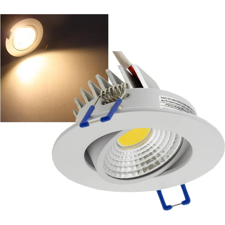LED-Einbauleuchte "COB-5", 5W, 420lm ALU, 3000K, 95°, Ø85xT47mm, Rahmen weiß