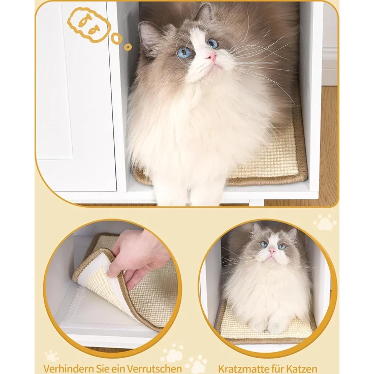 Katzenschrank, Katzentoilette, Katzenklo Schrank, Katzenhaus mit Tür und separater Trennwand, 80 x 50 x 61 cm, Stabile Katzenschrank, Sitzbank, Weiß – Bild 6