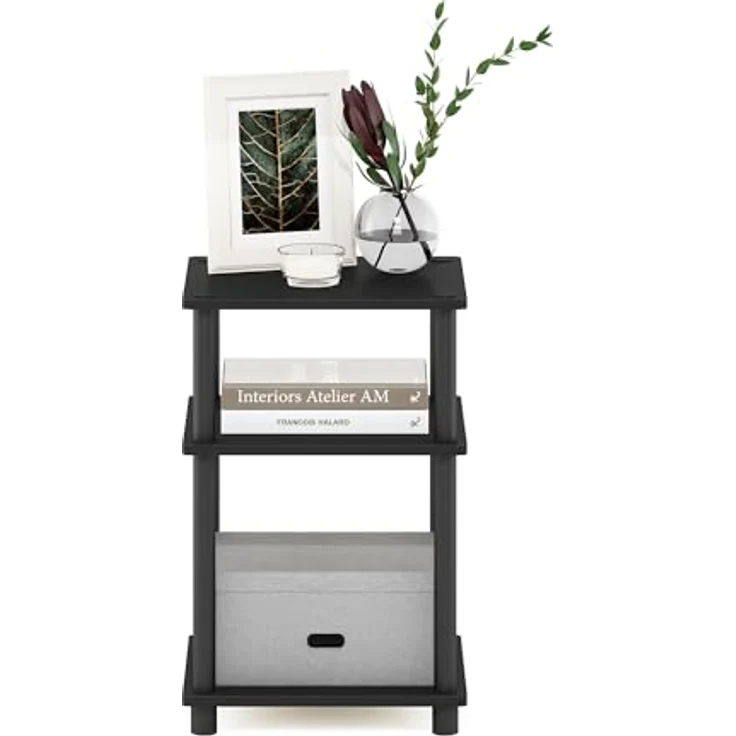 Furinno Just Beistelltisch – Schwarzer Nachttisch & Nachtkonsole, kleiner Beistelltisch für Wohnzimmer & Wohnaccessoires, einfache werkzeuglose Montage, 3-stöckiges Design – Bild 6