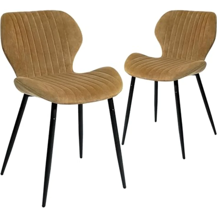 CangLong 2 Schminktischstühle, moderne Polsterstühle für Küche, Esszimmer und Wohnzimmer, Samtstühle mit schwarzen Metallbeinen, Braun – Bild 2