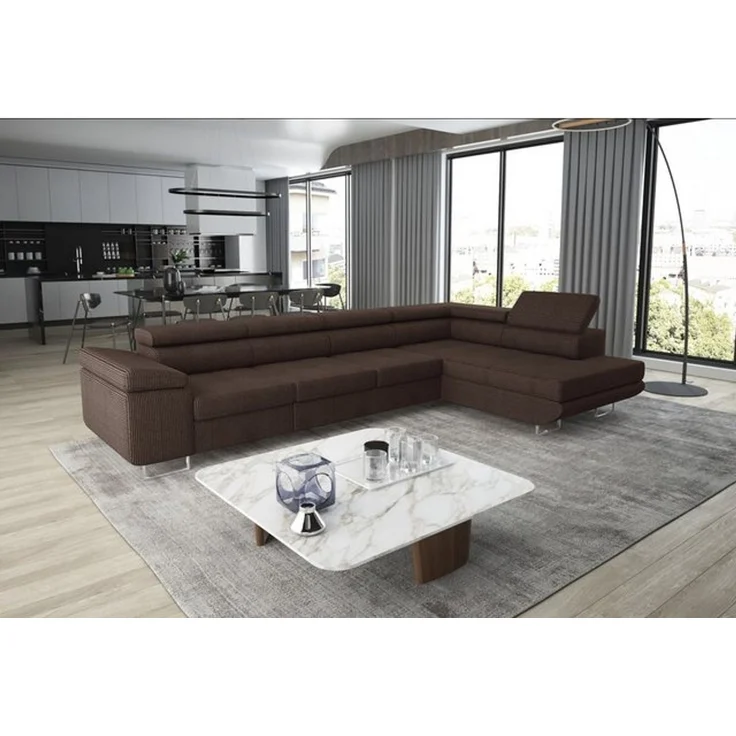 thematys Ecksofa ASTON MAXI 405x203 cm, mit Schlaffunktion, mit Bettkasten, mit verstellbaren Kopfstützen, Braun (Poso 06), Ausrichtung Rechts – Bild 3