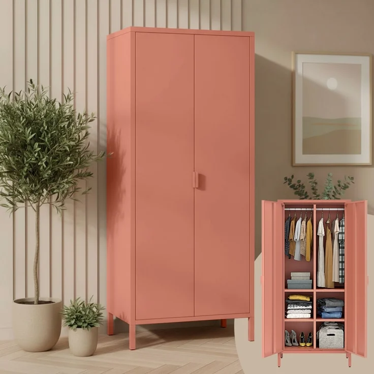 skølm 'Ituri' Kleiderschrank, Metall, 170x45x80 cm, terrakotta, Garderobe mit 4 Fächern und 2 Kleiderstangen – Bild 1