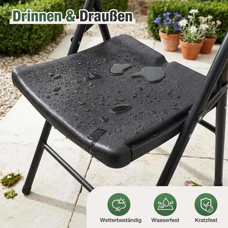 Sekey Klappstuhl 6er Set, Klappstühle aus Kunststoff und Metall, Campingstuhl Gartenstuhl Klappbar bis 150KG, Schwarz Holzoptik – Bild 8